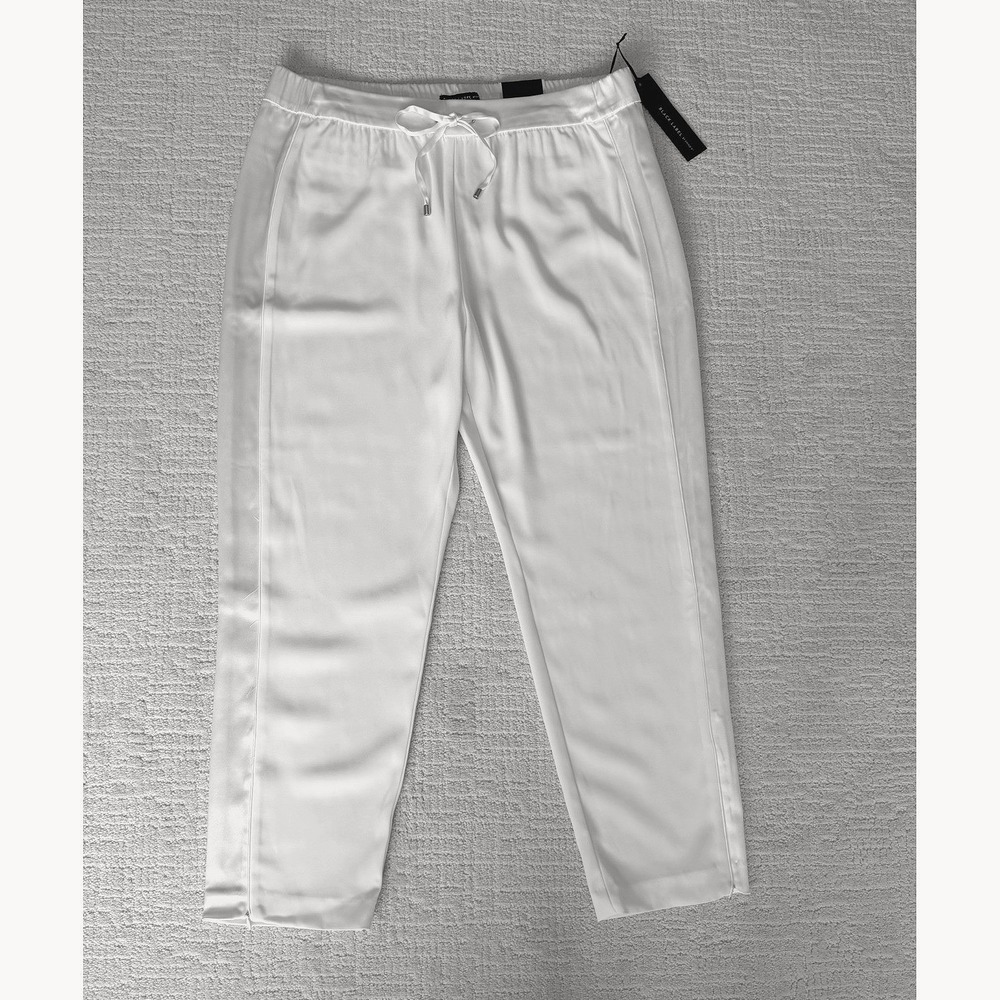 Chico's Black Label White Satin Stripe Drawstring Pants Size 2.5 XL NEW